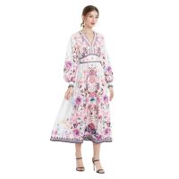 Polyester Waist-controlled & long style One-piece Dress slimming & breathable printed floral pink PC