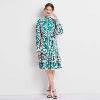 Polyester Waist-controlled One-piece Dress slimming & breathable printed green PC