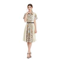 Polyester Waist-controlled One-piece Dress slimming & breathable printed shivering Apricot PC