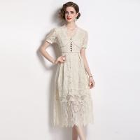 Chiffon Waist-controlled & Slim One-piece Dress slimming patchwork Solid Apricot PC
