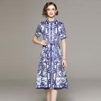Chiffon Waist-controlled & Slim & long style One-piece Dress slimming printed shivering blue PC