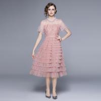 Polyester Waist-controlled & Slim & long style One-piece Dress slimming patchwork Solid pink PC