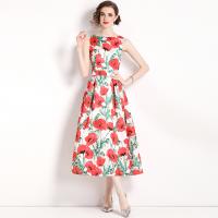 Polyester Waist-controlled & Slim One-piece Dress slimming printed floral blue PC