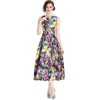 Gauze Waist-controlled & Slim One-piece Dress slimming printed butterfly pattern black PC