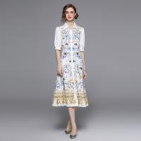 Gauze Waist-controlled & Slim One-piece Dress slimming printed floral white PC