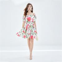 Polyester Waist-controlled One-piece Dress slimming & off shoulder printed floral mixed colors PC