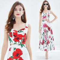 Cotton Waist-controlled & Soft Two-Piece Dress Set mid-long style & slimming & two piece printed floral Set