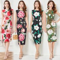Polyester Waist-controlled Sexy Package Hip Dresses mid-long style & slimming printed PC