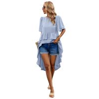 Polyester Soft Women Short Sleeve T-Shirts & short front long back & loose Solid PC