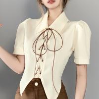 Polyester Slim Women Short Sleeve T-Shirts patchwork Apricot PC