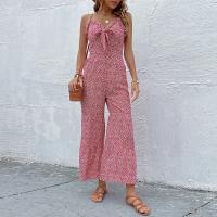 Polyester Long Jumpsuit slimming printed shivering wine red PC