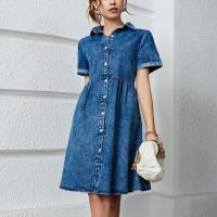Cotton Jeans Dress slimming patchwork Solid PC