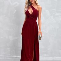 Polyester One-piece Dress side slit patchwork Solid PC