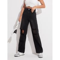 Cotton Women Jeans & loose patchwork black PC