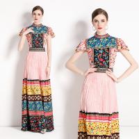 Gauze Waist-controlled & long style One-piece Dress & breathable printed shivering pink PC