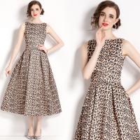 Gauze Waist-controlled & long style One-piece Dress & breathable printed leopard yellow PC