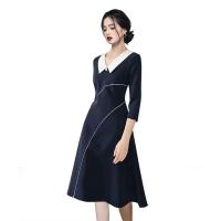 Gauze Waist-controlled & long style One-piece Dress & breathable Solid black PC