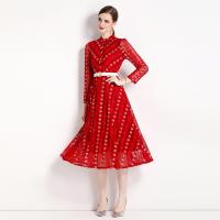 Polyester Waist-controlled & long style One-piece Dress & breathable printed floral red PC