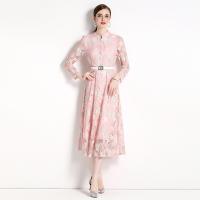 Lace Waist-controlled & long style One-piece Dress double layer & breathable printed shivering pink PC