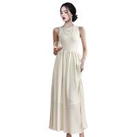 Gauze Waist-controlled & long style One-piece Dress & breathable Solid PC