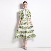 Polyester Waist-controlled One-piece Dress & breathable printed floral green PC