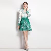 Gauze Waist-controlled One-piece Dress & breathable printed floral PC