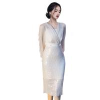 Gauze Slim One-piece Dress slimming & breathable & skinny style stretchable Solid Apricot PC