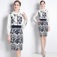 Polyester Slim One-piece Dress slimming & breathable & skinny style stretchable floral black PC