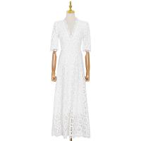 Spandex & Polyester long style One-piece Dress large hem design crochet floral white PC