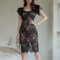Polyester Slim & Step Skirt Sexy Package Hip Dresses patchwork black PC
