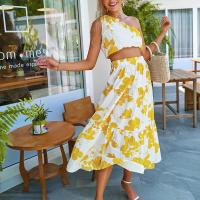 Cotton Two-Piece Dress Set large hem design printed yellow Set