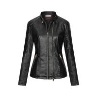 PU Leather Motorcycle Jackets slimming patchwork Solid PC