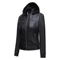 PU Leather Motorcycle Jackets fleece patchwork Solid PC