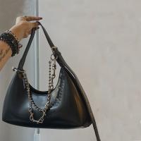 PU Leather Shoulder Bag with chain & soft surface black PC