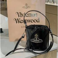 PU Leather Bucket Bag Handbag attached with hanging strap black PC