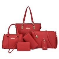 PU Leather Bag Suit large capacity & hardwearing & six piece Polyester Lichee Grain Set