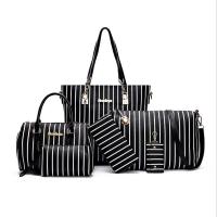 PU Leather Bag Suit large capacity & hardwearing & six piece Polyester striped Set