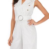 Polyester Wide Leg Trousers & Soft Women Jumpsuit & breathable striped white PC