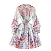 Polyester Waist-controlled & Soft One-piece Dress printed shivering white PC