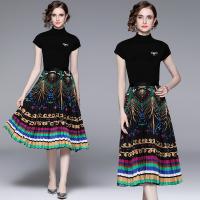 Gauze Soft One-piece Dress & two piece printed Solid black Set