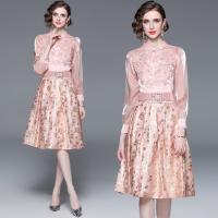 Gauze Waist-controlled & Soft & Slim One-piece Dress slimming & two piece printed shivering pink Set