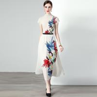 Gauze Waist-controlled & Soft & Slim One-piece Dress slimming & two piece printed Solid white Set