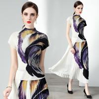 Gauze Waist-controlled & Soft & Slim & Pleated One-piece Dress slimming & two piece printed Solid white Set