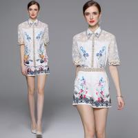 Polyester Waist-controlled & Soft Women Casual Set see through look & slimming & two piece printed floral white Set