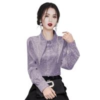 Poplin Women Long Sleeve Shirt slimming & breathable printed leopard purple PC