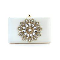 PU Leather Easy Matching Clutch Bag with chain Rhinestone floral white PC