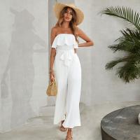 Cambric Waist-controlled & Wide Leg Trousers Women Jumpsuit slimming & breathable Solid white Set