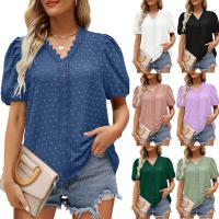 Polyester Frauen Kurzarm T-Shirts, Patchwork, Solide, mehr Farben zur Auswahl,  Stück