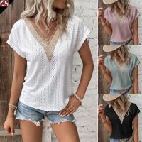 Polyester Women Short Sleeve T-Shirts slimming & loose & breathable jacquard Solid PC