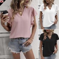 Polyester Women Short Sleeve T-Shirts slimming & loose & breathable patchwork Solid PC